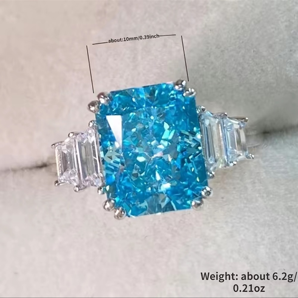 (SOLD) Stunning’ Luxury Square Shape 4 Prong- Blue Diamond Promise Ring. NWT - Picture 4 of 5